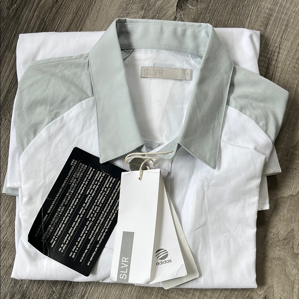 Adidas White and Gray Casual Button Down Shirt